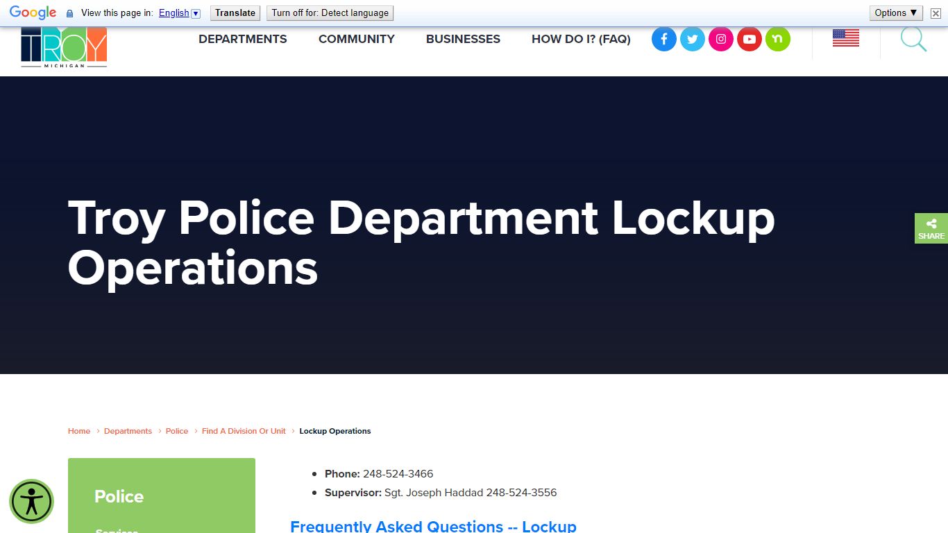 Troy Police Department Lockup Operations - Troy, Michigan